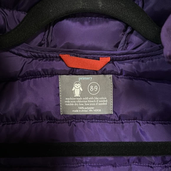Primary Kids Puffer Jacket Purple Youth Girls Size 8-9 Preowned - Picture 3 of 4